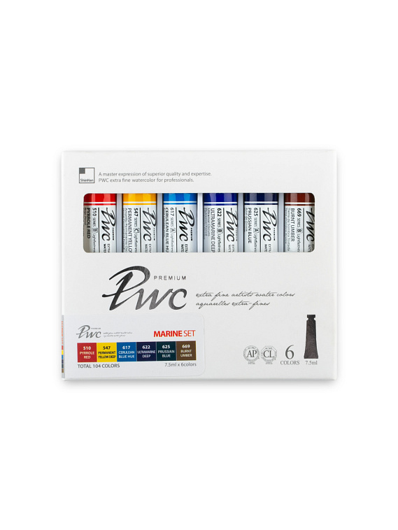 Набор акварели ShinHan "PWC" 6 цв. по 7,5 мл, Морской, в картонной упаковке 606x758